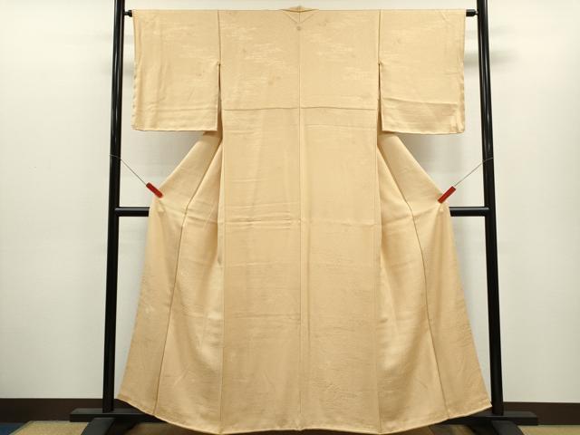 平和屋着物●上質な色無地 流水草花地紋 肌色 正絹 逸品 未使用 CABJ2420ze