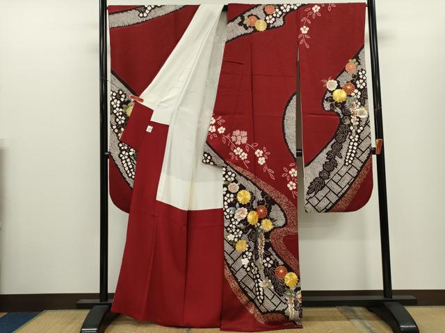 平和屋着物●豪華振袖 駒刺繍 絞り 花唐草文 金銀彩 京都着物友禅扱い 正絹 逸品 CABJ2422ze