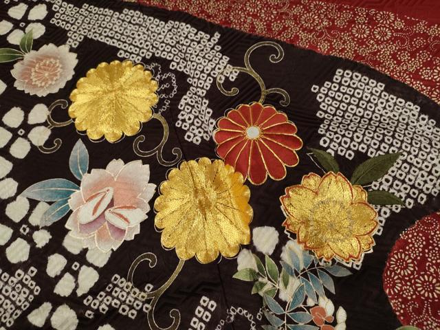 平和屋着物●豪華振袖 駒刺繍 絞り 花唐草文 金銀彩 京都着物友禅扱い 正絹 逸品 CABJ2422ze