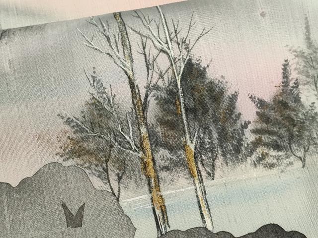 平和屋着物●訪問着 紬地 手描き 風景文 暈し染め 金彩 正絹 逸品 CABJ2425ze