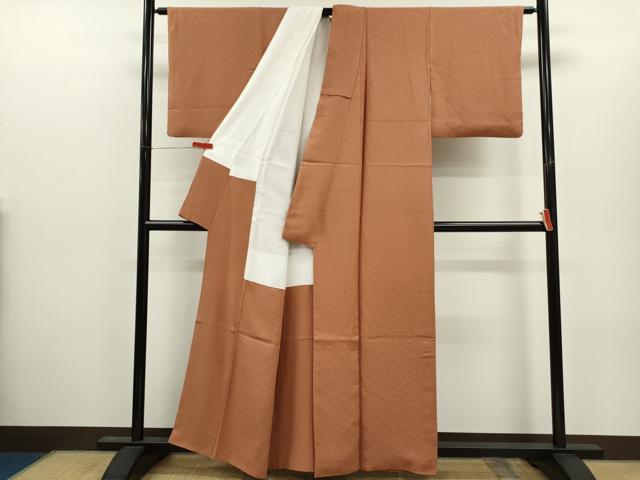 平和屋着物●上質な色無地 花唐草地紋 土器色 正絹 逸品 CABJ2434ze