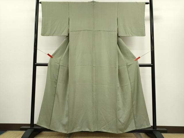 平和屋着物●江戸小紋 万筋 千歳緑色✕白色 正絹 逸品 CABJ2441ze