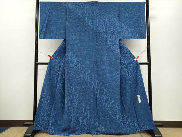 平和屋着物●伝統工芸士 水谷滉 訪問着 藍 樹林草花文 正絹 逸品 未使用 CABJ2446ze