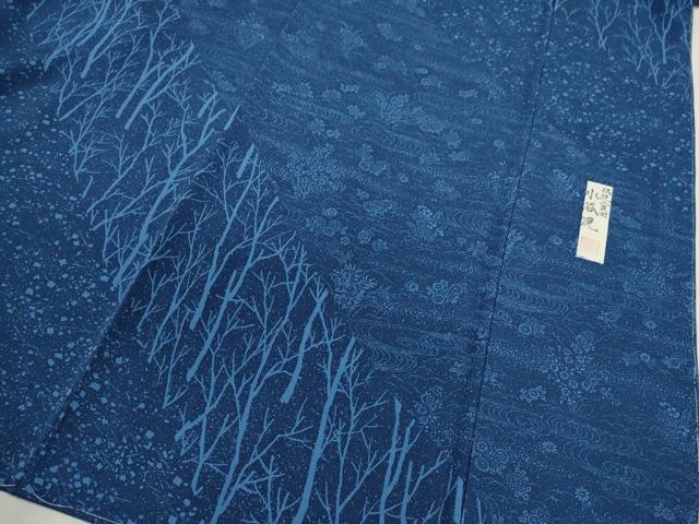 平和屋着物●伝統工芸士 水谷滉 訪問着 藍 樹林草花文 正絹 逸品 未使用 CABJ2446ze