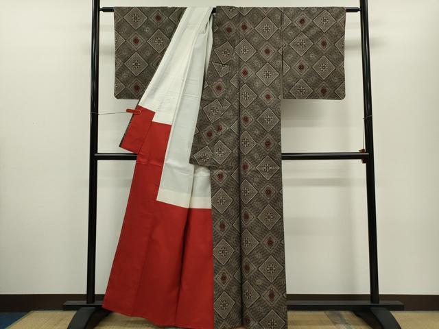 平和屋着物●本場大島紬 龍郷絣 菱花文 正絹 逸品 未使用 CABJ2448ze