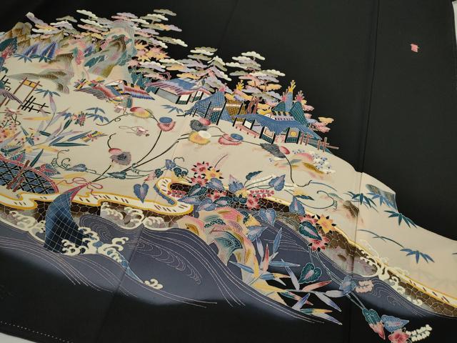 平和屋着物●本加賀友禅作家 村田幸司 黒留袖 人物風景文 暈し染め 正絹 逸品 CABJ2453ze