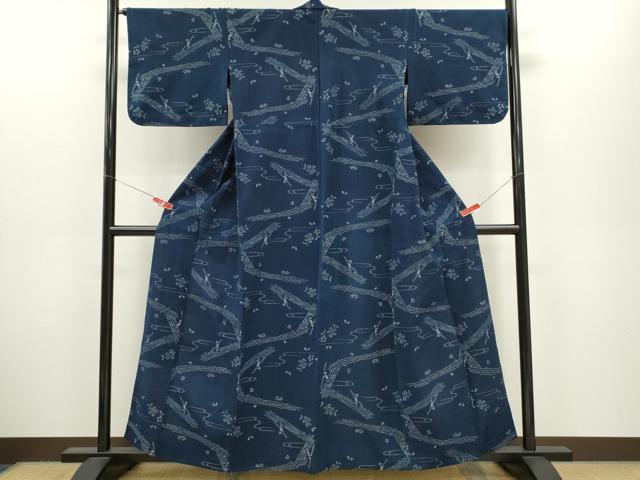 平和屋着物●久留米絣 単衣 人物筏花文 綿 逸品 CABJ2463ze