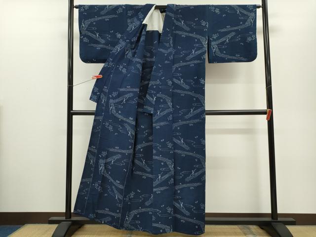 平和屋着物●久留米絣 単衣 人物筏花文 綿 逸品 CABJ2463ze