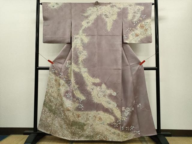 平和屋着物●訪問着 辻ヶ花 手描き 絞り 銀通し地 正絹 逸品 CABJ2464ze