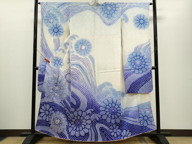 平和屋着物●豪華振袖 総絞り 駒刺繍 流水舞花文 暈し染め 正絹 逸品 CABJ2467ze