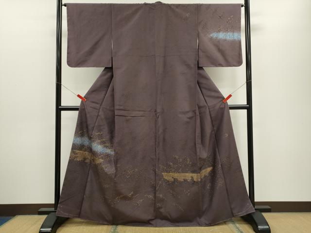 平和屋着物●訪問着 作家物 紬地 手描き 籬草木文 暈し染め 金彩 正絹 逸品 未使用 CABJ2473ze