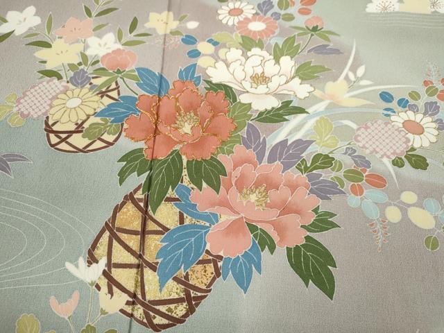 平和屋着物●訪問着 駒刺繍 花籠文 暈し染め 金彩 正絹 逸品 未使用 CABJ2477ze