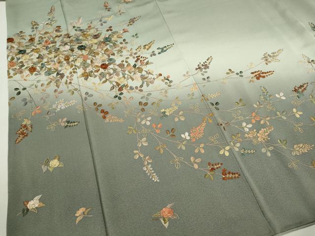 平和屋着物●訪問着 総刺繍 枝花文 暈し染め 金糸 正絹 逸品 CABJ2484ze