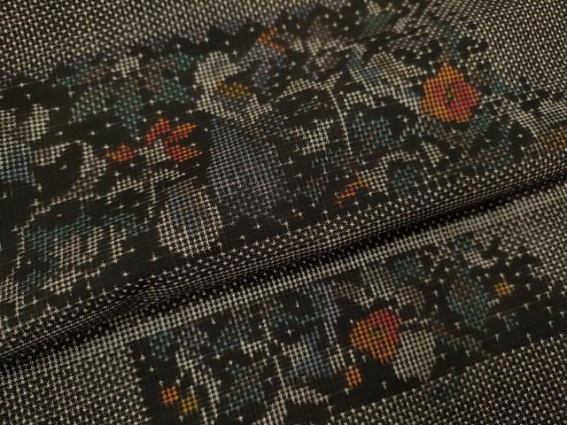 平和屋着物●本場大島紬 7マルキ 横段草花文 正絹 逸品 CABJ2489ze