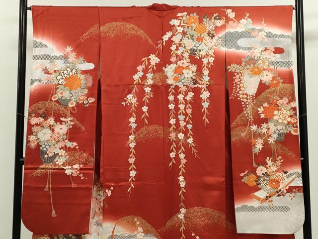 平和屋着物●豪華振袖 花籠文 暈し染め 金彩 正絹 逸品 CABJ2492ze