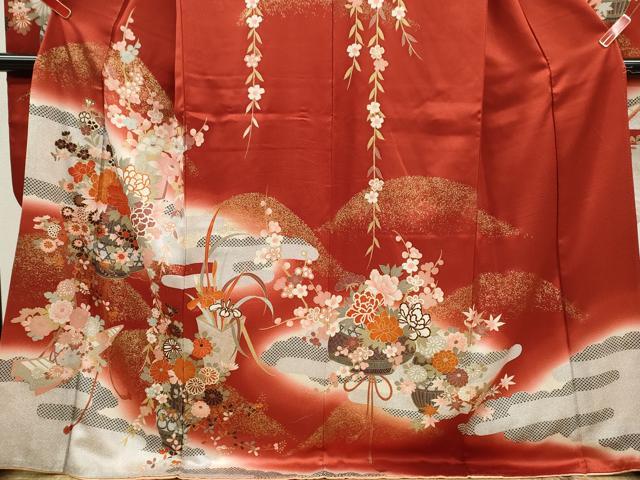 平和屋着物●豪華振袖 花籠文 暈し染め 金彩 正絹 逸品 CABJ2492ze