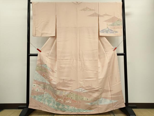 平和屋着物●鎌倉友禅 坂井教人 日本工芸会正会員 訪問着 刺繍 動物風景花文 金彩 正絹 逸品 CABJ2496ze