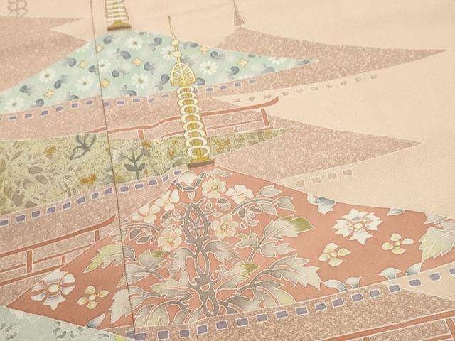 平和屋着物●鎌倉友禅 坂井教人 日本工芸会正会員 訪問着 刺繍 動物風景花文 金彩 正絹 逸品 CABJ2496ze