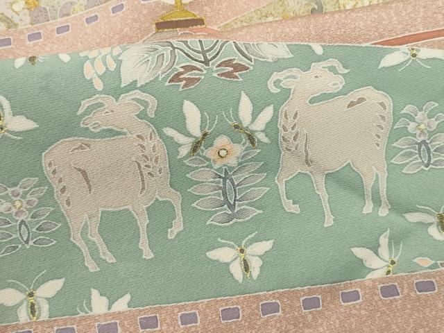 平和屋着物●鎌倉友禅 坂井教人 日本工芸会正会員 訪問着 刺繍 動物風景花文 金彩 正絹 逸品 CABJ2496ze