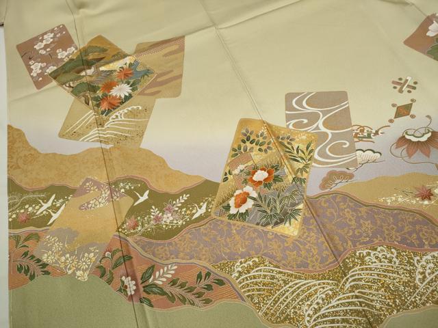 平和屋着物●訪問着 駒刺繍 松竹梅色紙重ね飛鶴宝尽くし花文 暈し染め 金銀彩 鈴乃屋扱い 正絹 逸品 CABJ2498ze