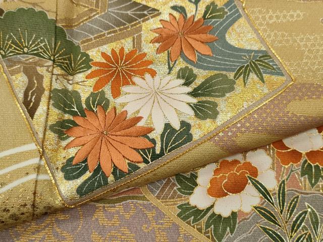 平和屋着物●訪問着 駒刺繍 松竹梅色紙重ね飛鶴宝尽くし花文 暈し染め 金銀彩 鈴乃屋扱い 正絹 逸品 CABJ2498ze