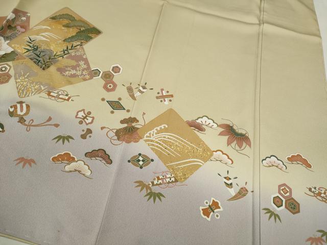 平和屋着物●訪問着 駒刺繍 松竹梅色紙重ね飛鶴宝尽くし花文 暈し染め 金銀彩 鈴乃屋扱い 正絹 逸品 CABJ2498ze