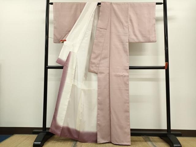 平和屋着物●上質な色無地 御召縮緬 薄柿色 正絹 逸品 CABJ2500ze
