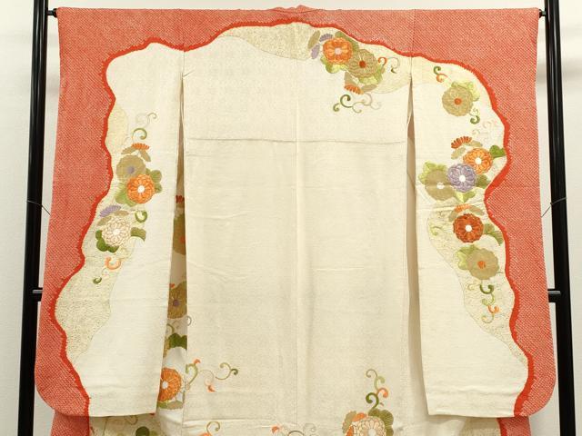 平和屋着物●豪華振袖 駒刺繍 絞り 菊唐草文 金彩 正絹 逸品 CABJ2502ze
