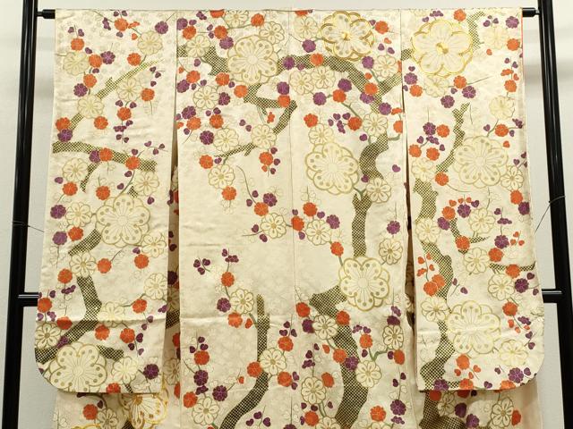 平和屋着物●豪華振袖 駒刺繍 枝梅文 金彩 正絹 逸品 CABJ2503ze
