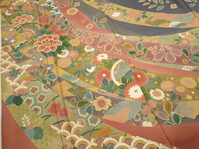平和屋着物●豪華振袖 駒刺繍 松竹梅束ね熨斗舞蝶花文 金彩 正絹 逸品 CABJ2505ze