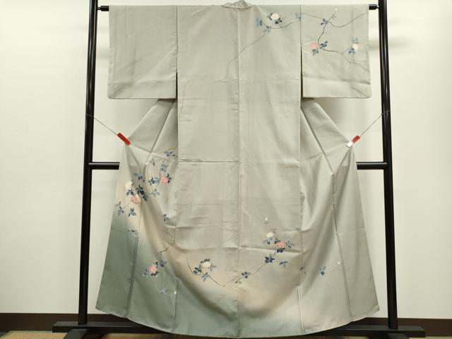 平和屋着物●訪問着 友禅 紬地 枝花文 暈し染め 正絹 逸品 CABJ2508ze