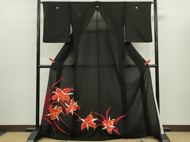 平和屋着物*夏物 黒留袖 絽 総刺繍 カトレア 金銀糸 洗える着物 CABJ2526ze