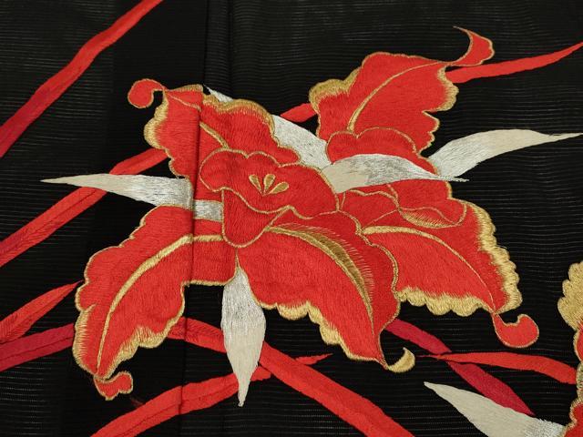 平和屋着物*夏物 黒留袖 絽 総刺繍 カトレア 金銀糸 洗える着物 CABJ2526ze