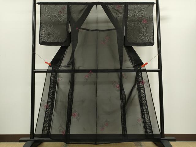 平和屋着物*夏物 小紋 紗 燕子花 黒地 正絹 逸品 未使用 CABJ2543ze