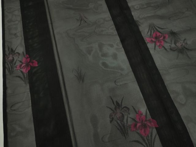 平和屋着物*夏物 小紋 紗 燕子花 黒地 正絹 逸品 未使用 CABJ2543ze