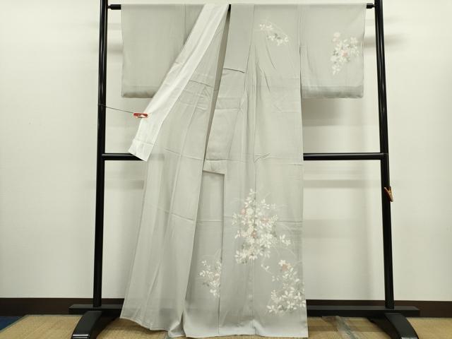 平和屋着物*夏物 訪問着 絽縮緬 草花文 銀彩 正絹 逸品 CABJ2547ze