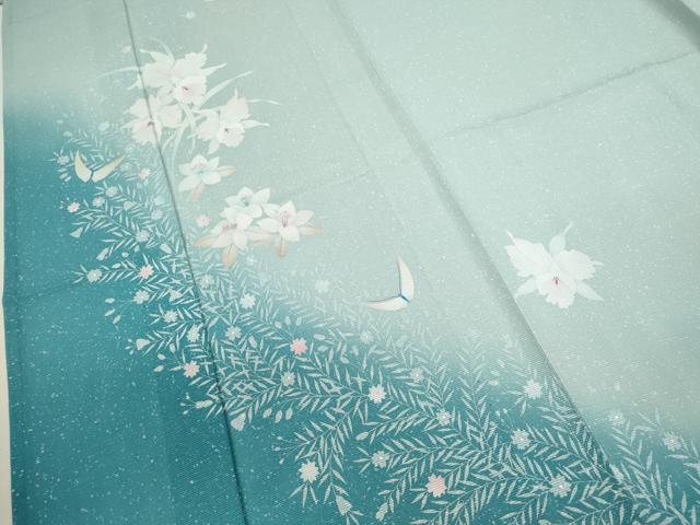 平和屋着物*夏物 訪問着 絽 草花舞蝶文 暈し染め 銀彩 正絹 逸品 未使用 CABJ2567ze