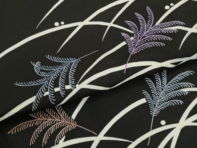 平和屋着物*夏物 訪問着 草葉文 黒地 正絹 逸品 CABJ2575ze