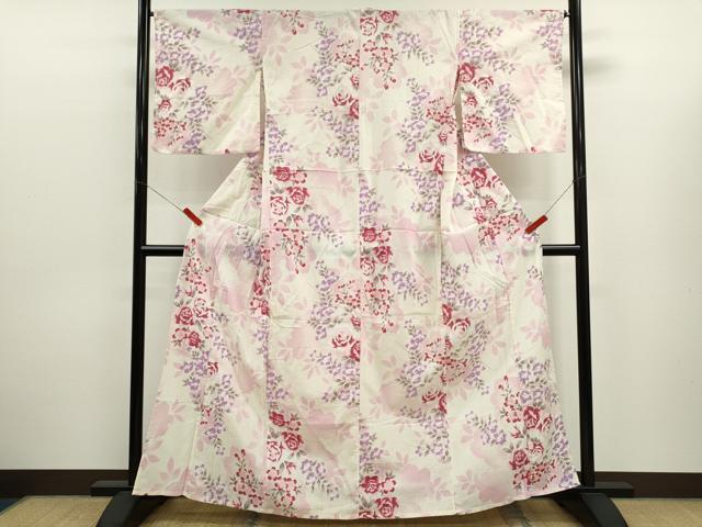 平和屋着物∴夏物 浴衣 綿紅梅 枝花文 金彩 逸品 CABJ2590ze