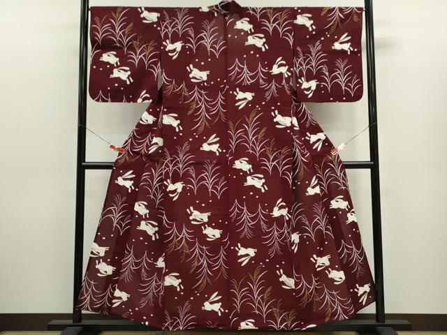 平和屋着物∴夏物 浴衣 手縫い 兎 金彩 綿 逸品 CABJ2630ze