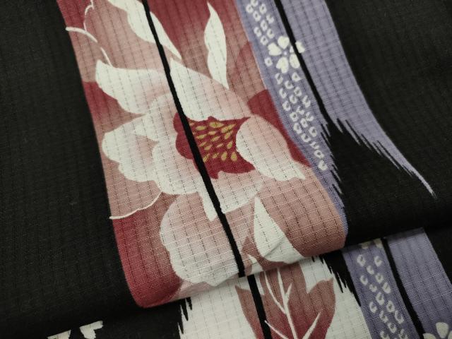 平和屋着物∴夏物 浴衣 矢羽根草花文 黒地 綿 逸品 CABJ2640ze