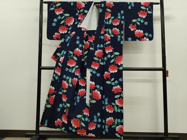 平和屋着物∴夏物 浴衣 注染 手縫い 草花文 綿 逸品 CABJ2650ze