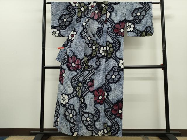 平和屋着物∴夏物 浴衣 有松鳴海絞り 流水草花文 綿 逸品 CABJ2721ze