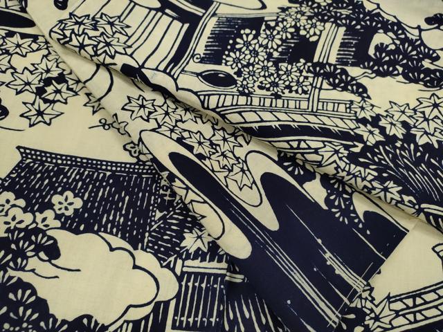 平和屋着物∴夏物 浴衣 注染 雲取り風景文 手縫い 綿 逸品 未使用 CABJ2748ze