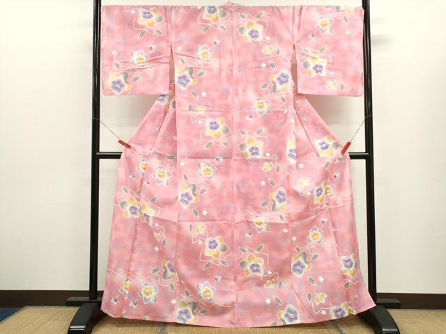 平和屋着物∴夏物 浴衣 綿紅梅 舞花文 綿 逸品 CABJ2770ze