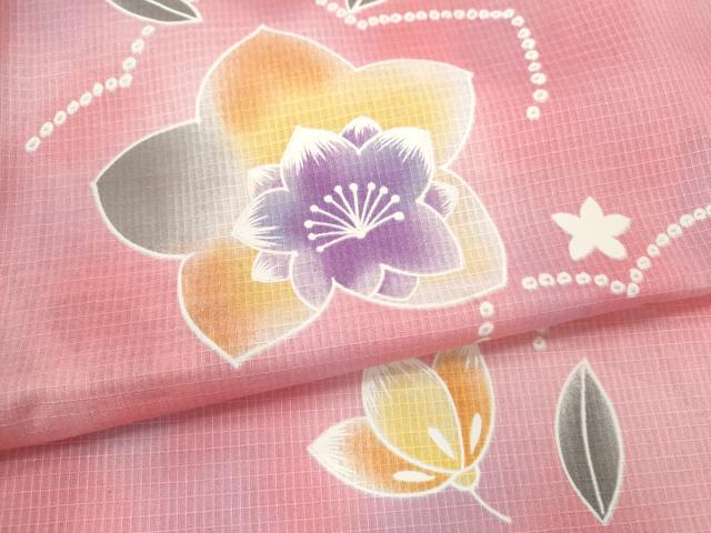 平和屋着物∴夏物 浴衣 綿紅梅 舞花文 綿 逸品 CABJ2770ze
