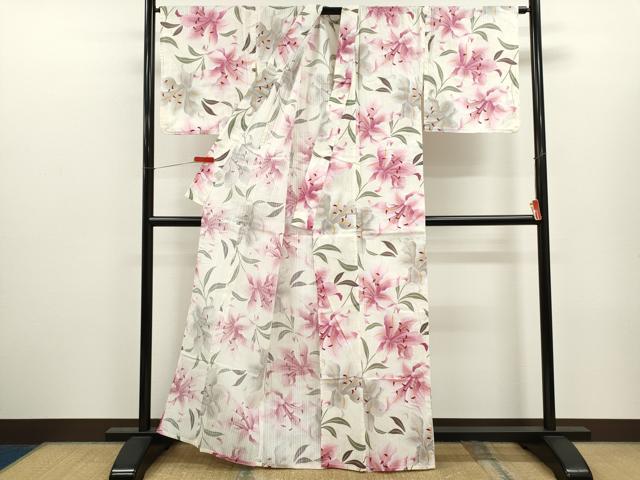 平和屋着物∴夏物 浴衣 百合 綿 逸品 CABJ2771ze