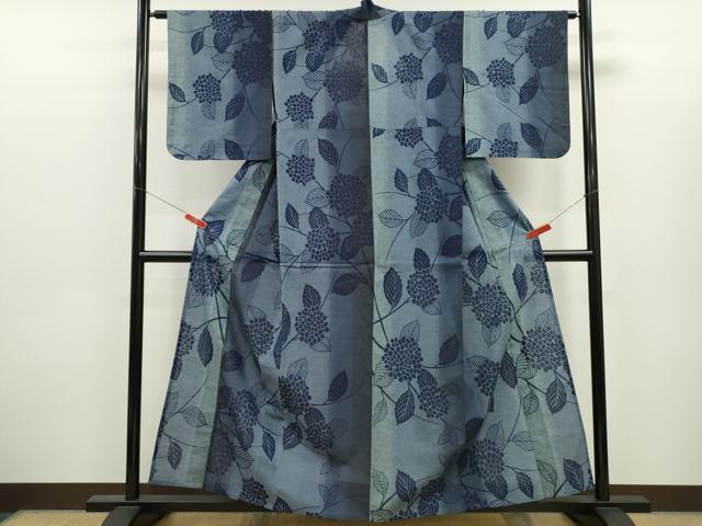 平和屋着物∴夏物 浴衣 新江戸染 東京本染 紫陽花 注染 手縫い 綿 証紙付き 逸品 CABJ2775ze