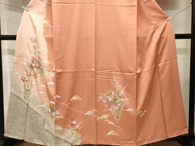 平和屋着物■訪問着 駒刺繍 扇面草花文 暈し染め 金彩 正絹 逸品 CABJ2809ev