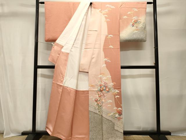 平和屋着物■訪問着 駒刺繍 扇面草花文 暈し染め 金彩 正絹 逸品 CABJ2809ev